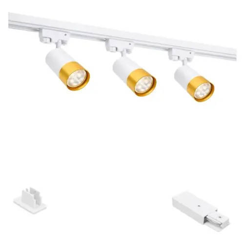 Oświetlenie szynowe 1-fazowe 3 x reflektor GU10 biało-złoty + szyna Premium 1 m biała KLEM - Sprawdzony produkt