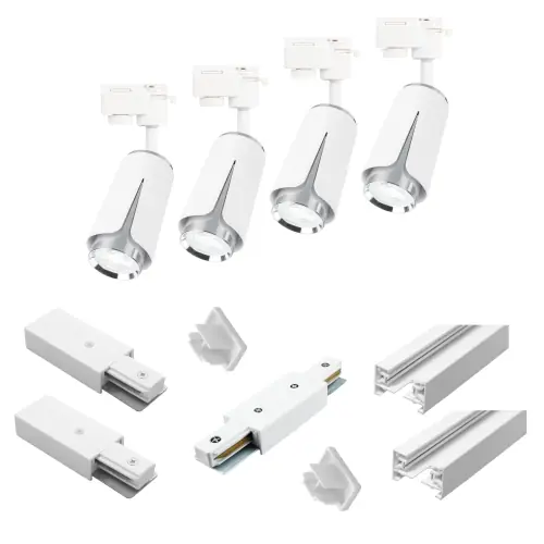 Oświetlenie szynowe 1-fazowe 4 x reflektor GU10 biało-srebrny + 2 x szyna Premium 1 m biała MILA FLOW | Oferta dnia