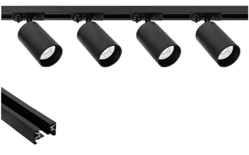 Oświetlenie szynowe 1-fazowe 4 x reflektor GU10 czarny + szyna Premium 1,5 m PIVOT - Szybka wysyłka