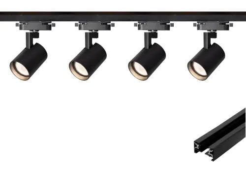 Oświetlenie szynowe 1-fazowe 4 x reflektor GU10 mini czarny + szyna Premium 2 m XD | Oszczędź