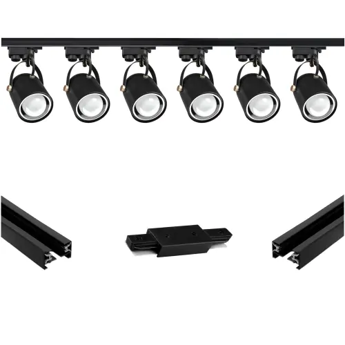 Oświetlenie szynowe 1-fazowe 6 x reflektor E27 czarny + 2 x szyna Premium 1 m OL | Top oferta