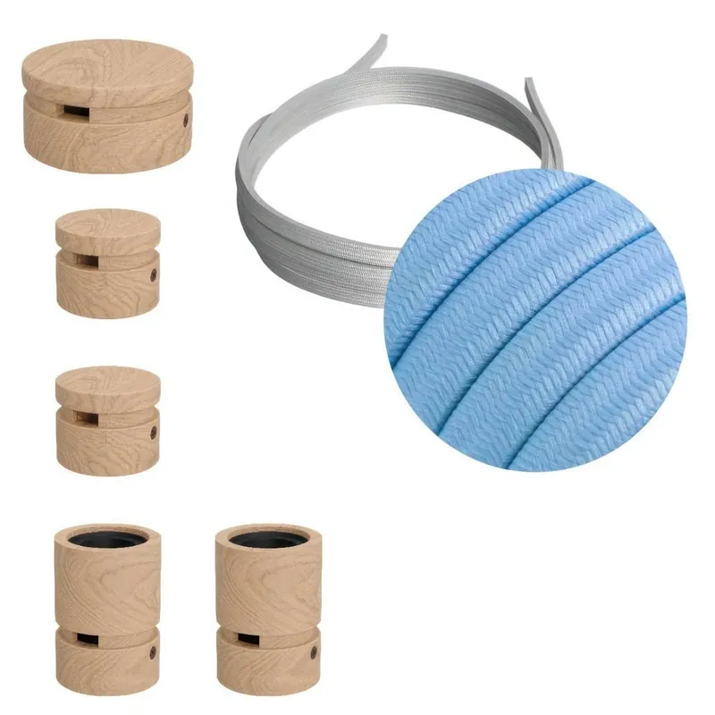 Klienci polecają | Zestaw systemu Filé Wiggle - z 3 mm łańcuchem świetlnym i 5 drewnianymi uchwytami do wnętrz Creative cables BCAT-WIG-CAT-WIG-CM17