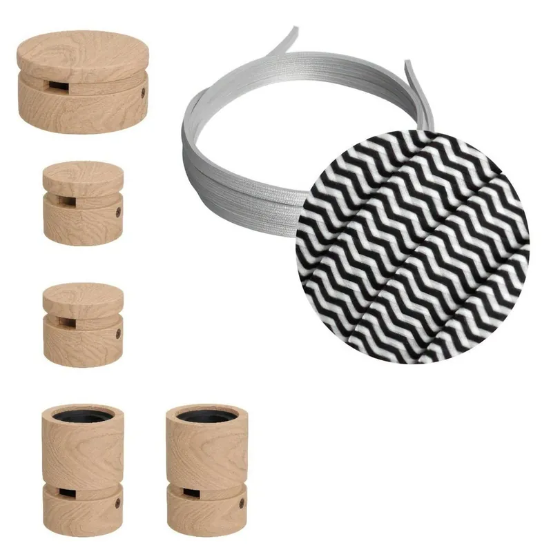 Zestaw systemu Filé Wiggle - z 3 mm łańcuchem świetlnym i 5 drewnianymi uchwytami do wnętrz Creative cables BCAT-WIG-CAT-WIG-CZ04 - Bestseller