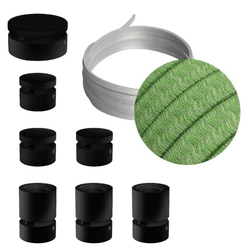 Zestaw liniowy Filé System - z 5 mm łańcuchem świetlnym i 7 drewnianymi uchwytami do wnętrz lakierowanymi na czarno Creative cables BCAT03-LIN-CAT03-LIN-CX08 - Bestseller
