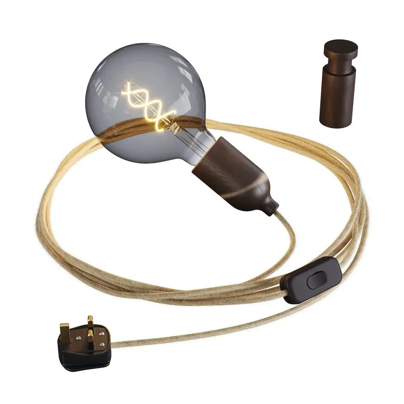 Lampa Snake, okablowanie z drewnianym oprawką żarówki, wtyczką i włącznikiem z drewnianym klipsem Rolé Creative cables B-FIN272L-1-KFIN272IN-KPASL04-L | Hit sprzedaży
