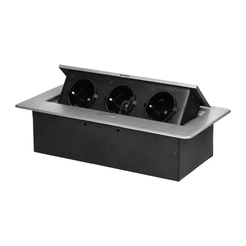 Gniazdo meblowe wpuszczane w blat , 3x2P+Z (Schuko), srebrne - Cena po obniżce