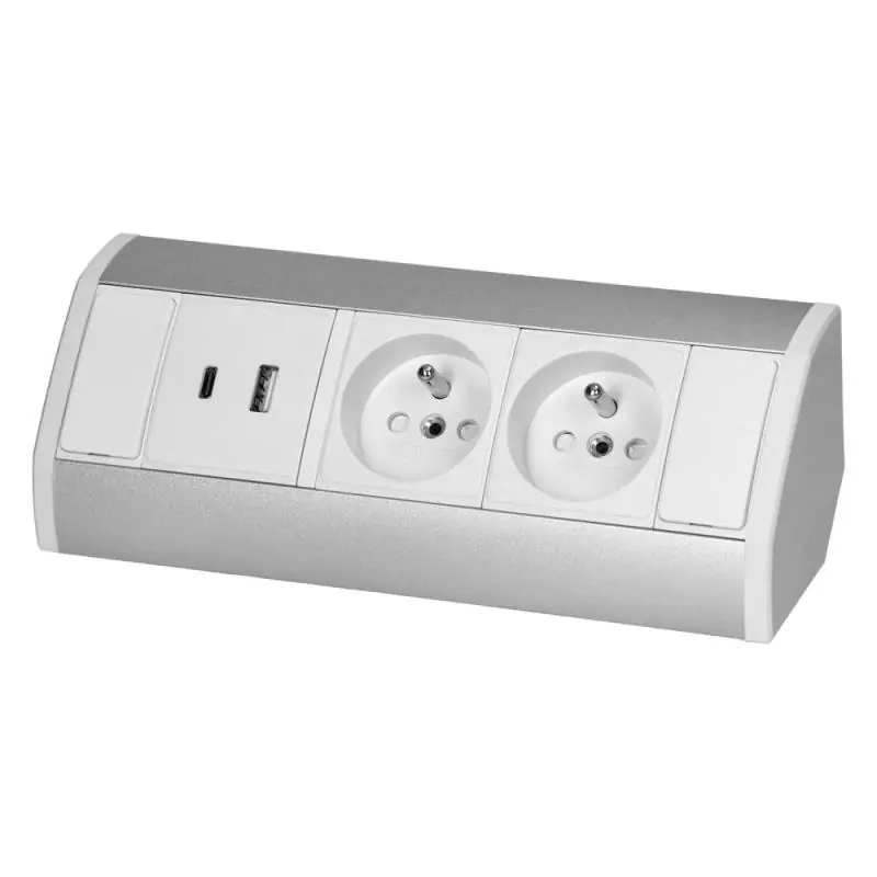 Nowa pozycja w ofercie - Gniazdo meblowe 2x2P+Z, 2xUSB (typ A+C, 2,4A), biało-srebrne