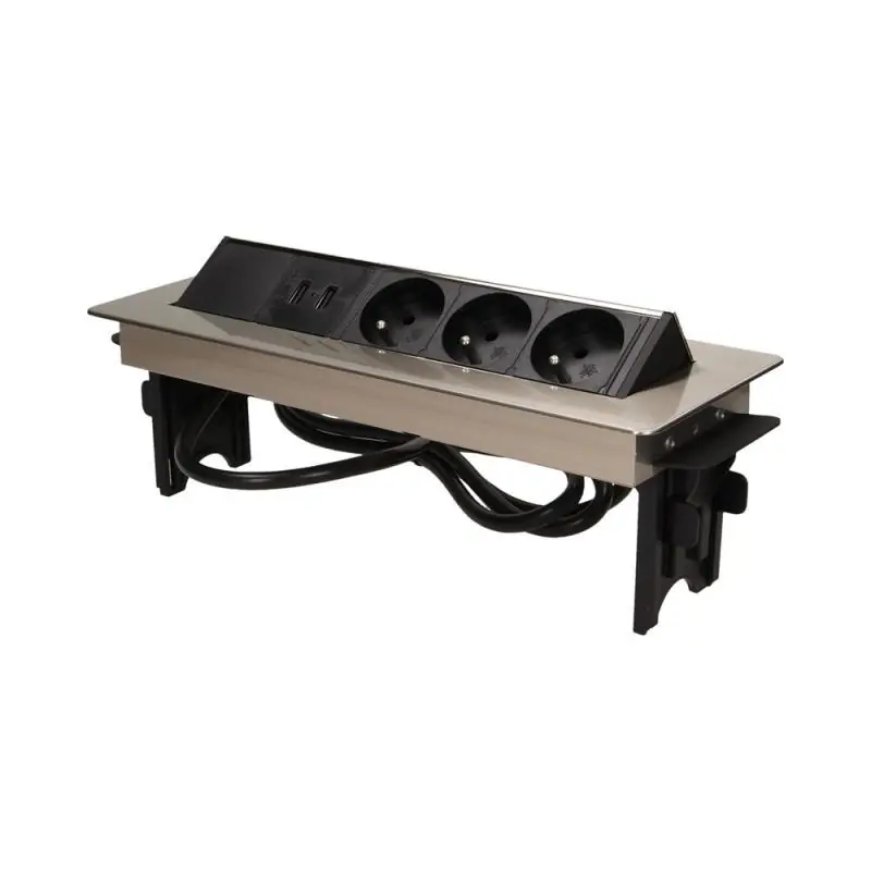 Ostatnie dni | Gniazdo wpuszczane w blat 3x250V w niklowanej obudowie z USB 1,8 m OR-AE-1364