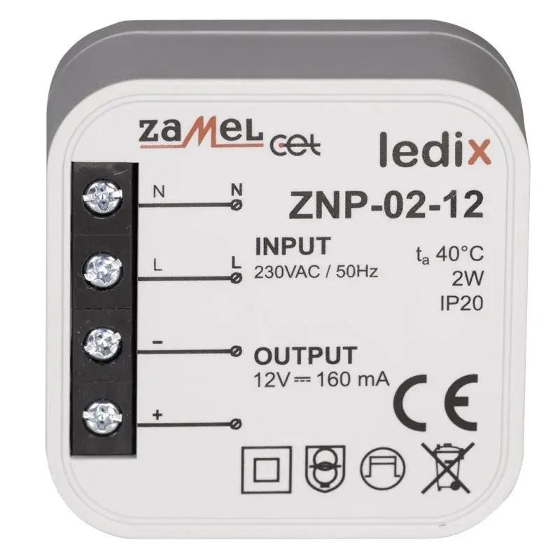 Zasilacz LED dopuszkowy 2W 12V DC - ZNP-02-12 | Bezpośrednio od producenta