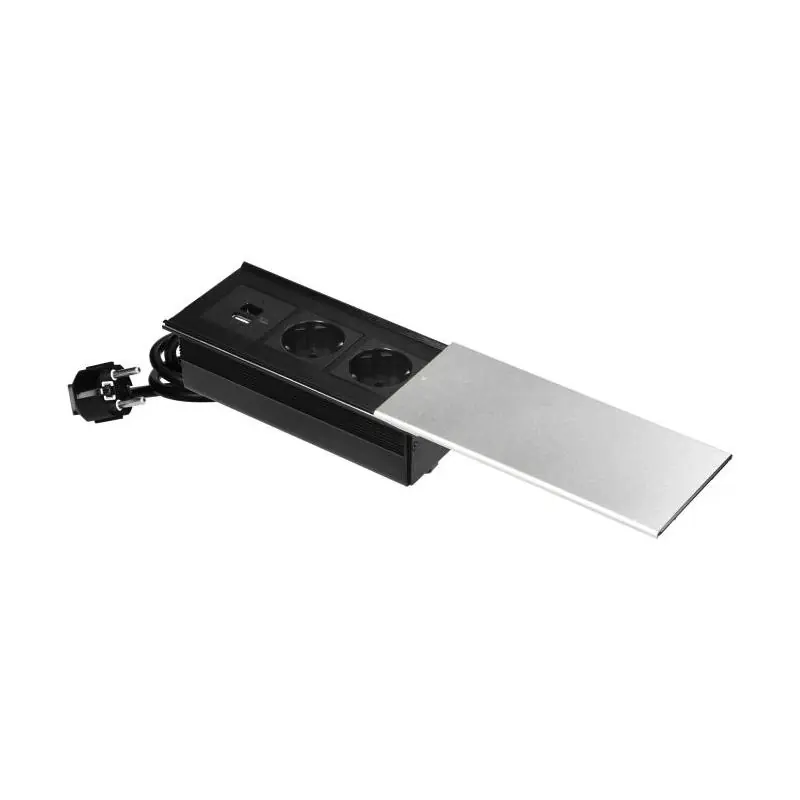 Ekstra rabat | Gniazdo meblowe z przesuwną pokrywą, 2x2P+Z (Schuko), USB A+C, srebrne