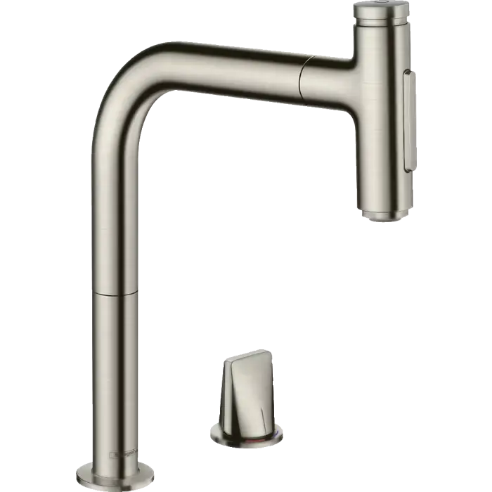 Metris select m71 2-otworowa jednouchwytowa bateria kuchenna 200 z wyciąganą wylewką, 2jet, sbox stal szlachetna finish 73818800 - Ostatnie sztuki
