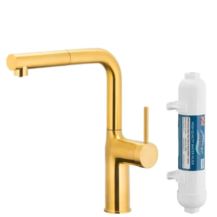 Duero pure move pull-out bateria kuchenna z funkcją filtracji wody i wyciąganą wylewką, brushed gold + zestaw filtrujący profine silver s 6623-424-31 - Okazja cenowa