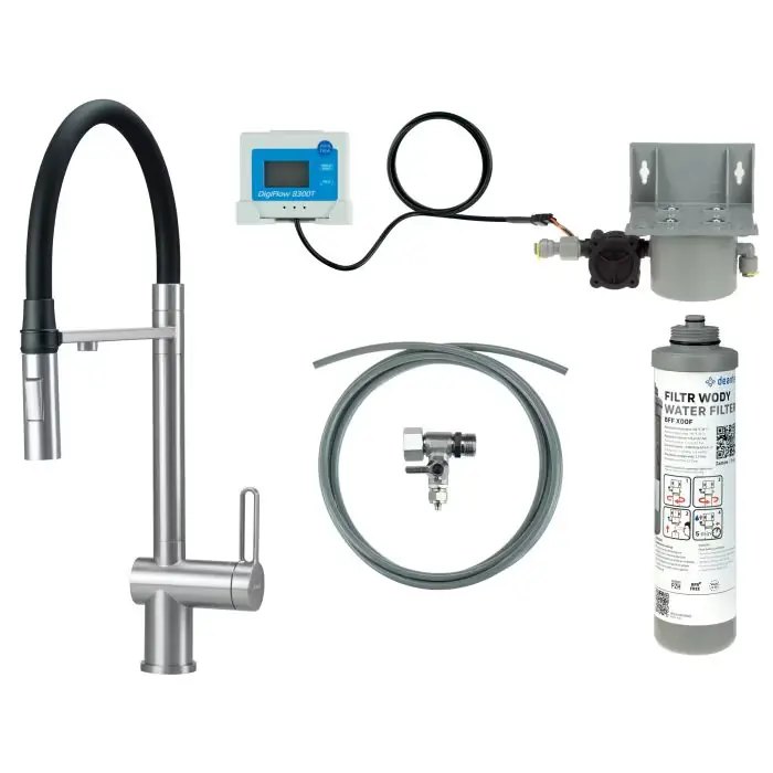 Bateria magnetic stal szczotkowana zlewozmywakowa z elastyczną wylewką z zestawem do filtracji wody BRMFF75M - Tylko w tym tygodniu