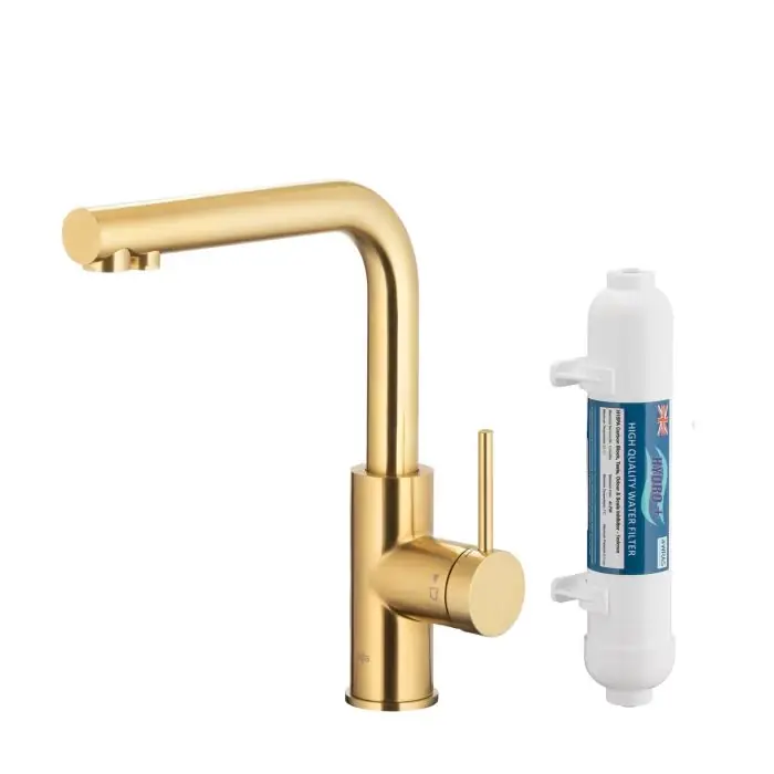Niska cena | Duero pure basic bateria kuchenna z funkcją filtracji wody, pvd brushed light gold + zestaw filtrujący profine silver s 6623-914-39
