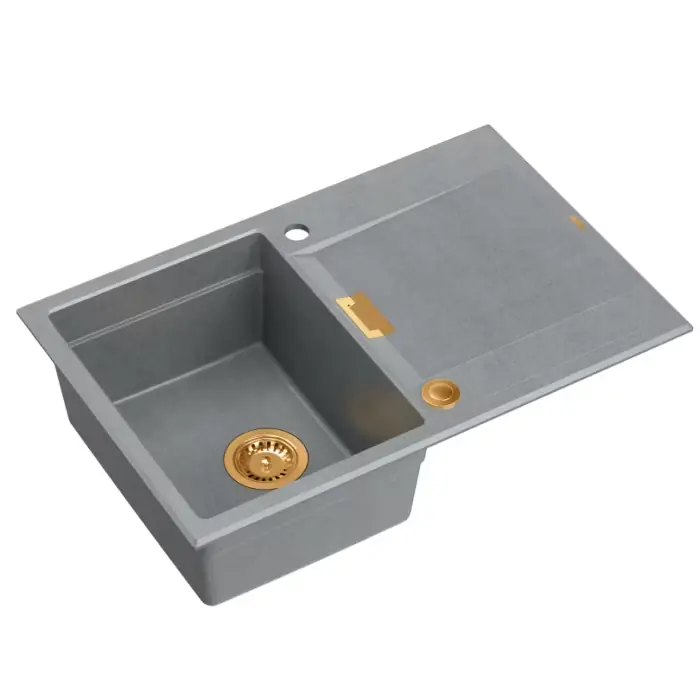 Owen 111 + nano pvd zlewozmywak 1-komorowy wpuszczany + syfon push-2-open w kolorze pvd silver stone / elementy miedziane HQO7650U5_PVDC1 | Oferta kończy się wkrótce
