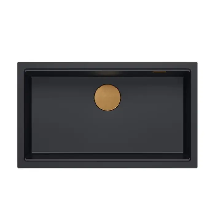 Nowość w sklepie | Logan 110 zlewozmywak 1-komorowy podwieszany + syfon manualny pvd pure carbon / elementy miedziane HQD7644U7_PVDC1_U