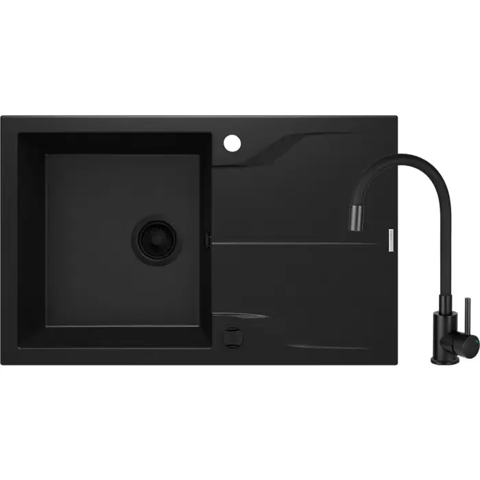 Zlew andante nero granit 1k z/o 780x490x194, 3,5" + z elastyczną wylewką nero + osprzęt space-saver nero ZQNNN113 | Mega okazja
