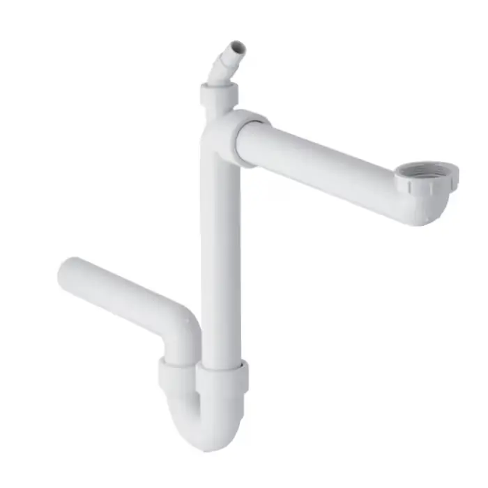 Syfon rurowy do zlewozmywaka, model oszczędzający przestrzeń, z łącznikiem kątowym wężyka, wylot poziomy d=40mm, g=1 1/2″, biały-alpin 152.885.11.1 - Skorzystaj z oferty
