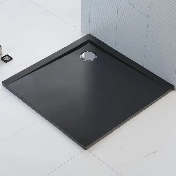 Brodzik kw. posadzkowy mineral composite 80x80x1,5x2,8 czarny perrito 00547 - Zniżka