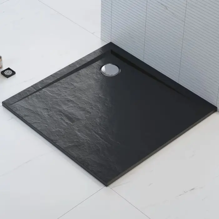 Hit - Brodzik kw. posadzkowy mineral composite 90x90x1,5x2,8 czarny str. kamienia perrito 00566