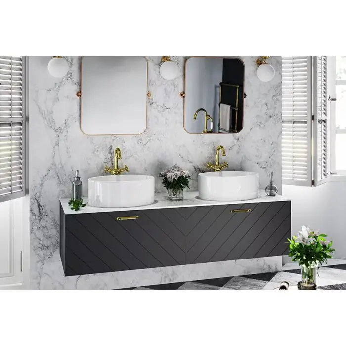 Oferta dnia | Floo szafka umywalkowa bez blatu z syfonem w komplecie uchwyt złoty 60/50/40 cm wzór prawy czarna / na zamówienie SUF-654-CZP
