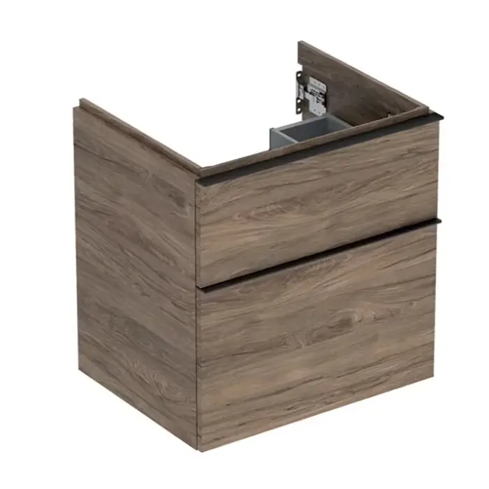 Megacena | Szafka pod umywalkę icon, z dwoma szufladami szerokość umywalki=60cm, korpus i front orzech hickory / melaminowa struktura drewna, uchwyt lava / malowany proszkowo, matowy 502.303.JR.1