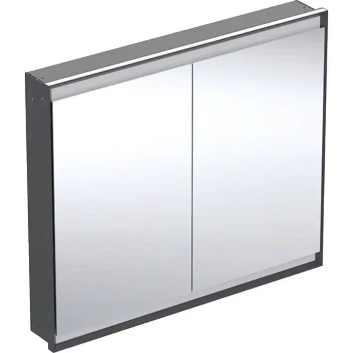 Końcówka serii - Szafka z lustrem one z comfortlight i dwojgiem drzwi, montaż podtynkowy, wysokość 90 cm b=105cm, czarny mat / aluminium malowane proszkowo 505.804.00.7