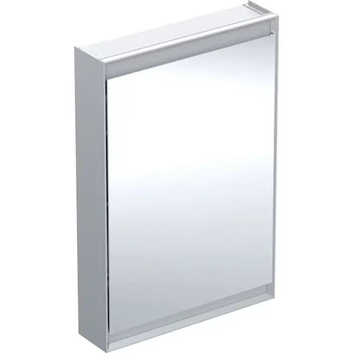 Oferta kończy się wkrótce | Szafka z lustrem one z comfortlight i jednymi drzwiami, montaż natynkowy, wysokość 90 cm b=60cm, aluminium anodyzowane, drzwi=zawias po prawej 505.811.00.1