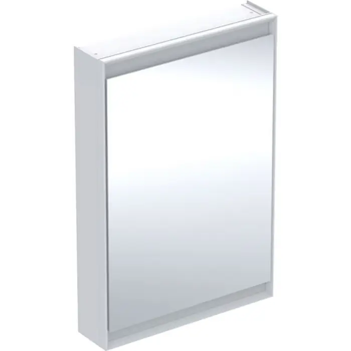 Szafka z lustrem one z comfortlight i jednymi drzwiami, montaż natynkowy, wysokość 90 cm b=60cm, biały / aluminium malowane proszkowo, drzwi=zawias po prawej 505.811.00.2 | Wyprzedaż