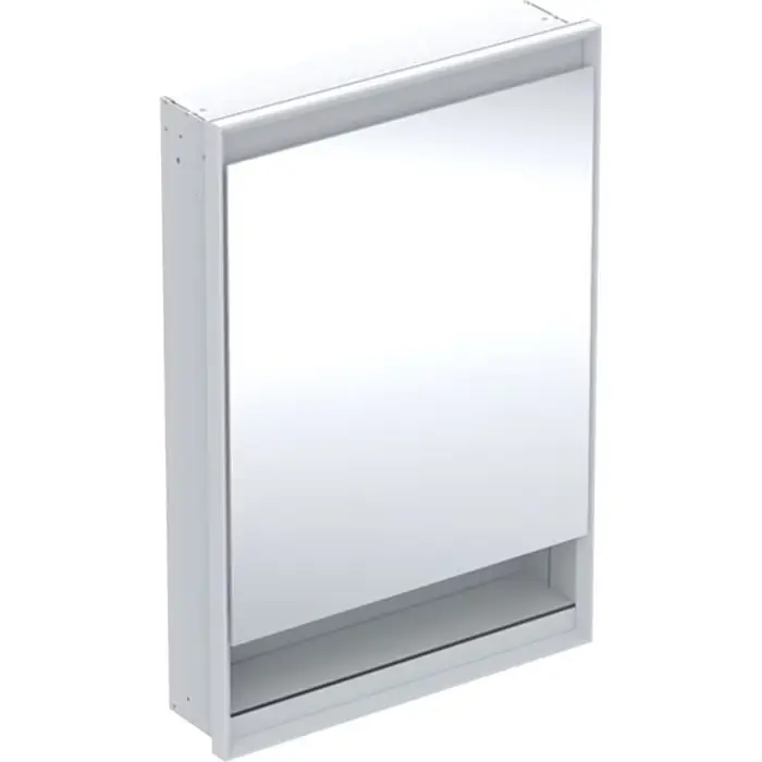 Outlet | Szafka z lustrem one z wnęką i comfortlight, z jednymi drzwiami, montaż podtynkowy, wysokość 90 cm b=60cm, biały / aluminium malowane proszkowo, drzwi=zawias po lewej 505.820.00.2