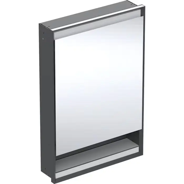 Nowość w asortymencie | Szafka z lustrem one z wnęką i comfortlight, z jednymi drzwiami, montaż podtynkowy, wysokość 90 cm b=60cm, czarny mat / aluminium malowane proszkowo, drzwi=zawias po prawej 505.821.00.7