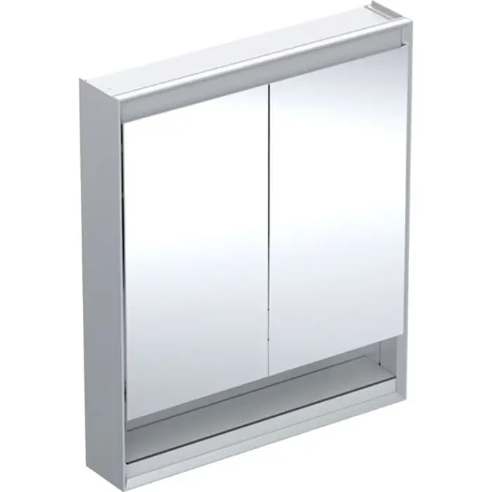 Szafka z lustrem one z wnęką i comfortlight, z dwoma drzwiami, montaż natynkowy, wysokość 90 cm b=75cm, aluminium anodyzowane 505.832.00.1 - Tylko kilka sztuk