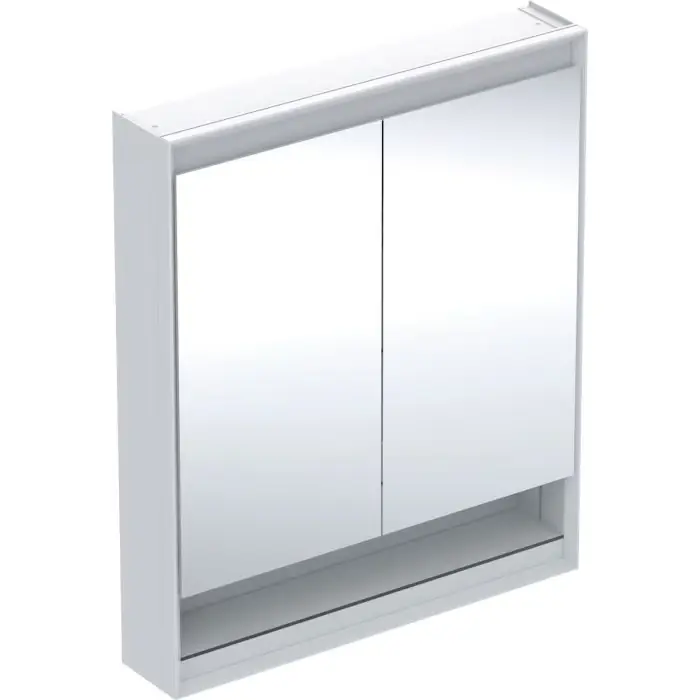 Wybór klientów | Szafka z lustrem one z wnęką i comfortlight, z dwoma drzwiami, montaż natynkowy, wysokość 90 cm b=75cm, biały / aluminium malowane proszkowo 505.832.00.2