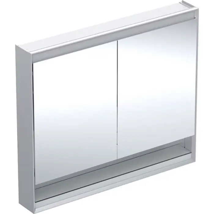 Szafka z lustrem one z wnęką i comfortlight, z dwoma drzwiami, montaż natynkowy, wysokość 90 cm b=105cm, aluminium anodyzowane 505.834.00.1 | Łatwe zamówienie