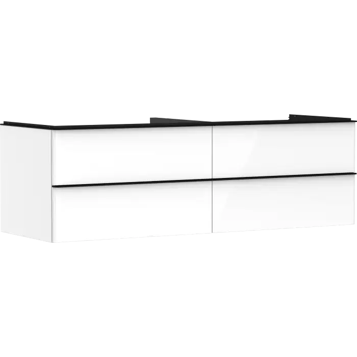 Produkt polecany - Xelu q szafka pod umywalkę nablatową z 4 szufladami 1560/550, biały wysoki połysk, uchwyt czarny matowy 54090670