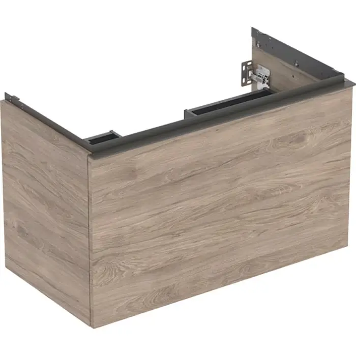Szybka dostawa | Szafka pod umywalkę acanto, z szufladą i szufladą wewnętrzną szerokość umywalki=90cm, korpus i front orzech hickory / melaminowa struktura drewna, uchwyt lava / malowany proszkowo, matowy 503.005.JR.1