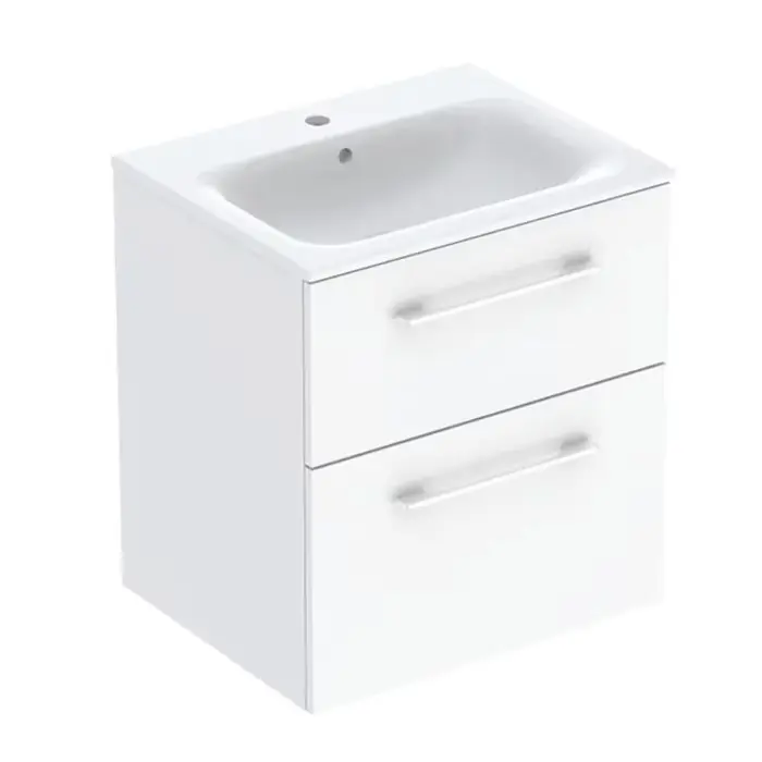 Zestaw umywalki meblowej selnova square, slim rim, z szafką pod umywalkę, z dwoma szufladami b1=53.8cm, t=50.2cm, otwór na baterię=na środku, przelew=widoczny, biały 501.232.00.1 - Prosto z fabryki