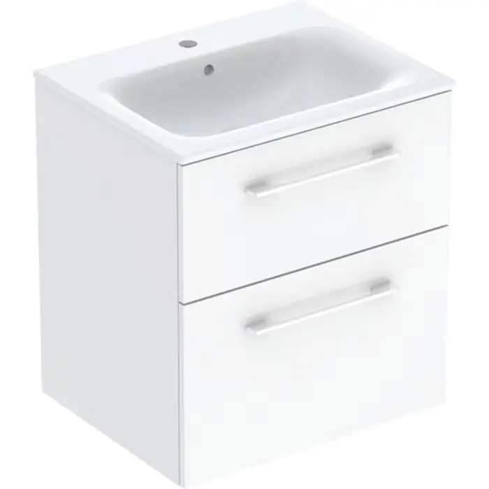 Oszczędź więcej | Zestaw umywalki meblowej selnova square, slim rim, z szafką pod umywalkę, z dwoma szufladami b1=58.8cm, t=50.2cm, otwór na baterię=na środku, przelew=widoczny, biały 501.236.00.1