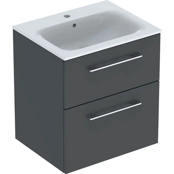Outlet - Zestaw umywalki meblowej selnova square, slim rim, z szafką pod umywalkę, z dwoma szufladami b1=58.8cm, t=50.2cm, otwór na baterię=na środku, przelew=widoczny, lava 501.237.00.1