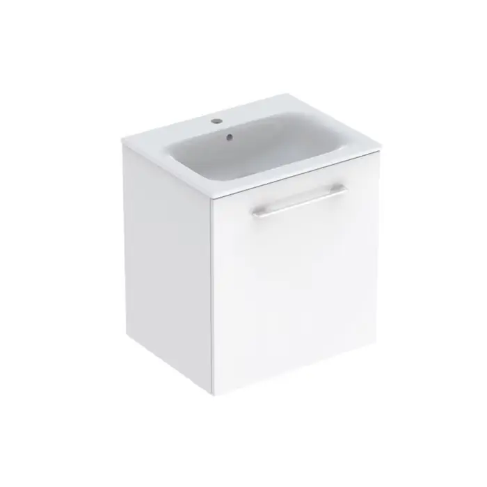 Zestaw umywalki meblowej selnova square, slim, z szafką pod umywalkę, z jednymi drzwiami b1=58.8cm, t=50.2cm, otwór na baterię=na środku, przelew=widoczny, biały 501.252.00.1 | Zniżka