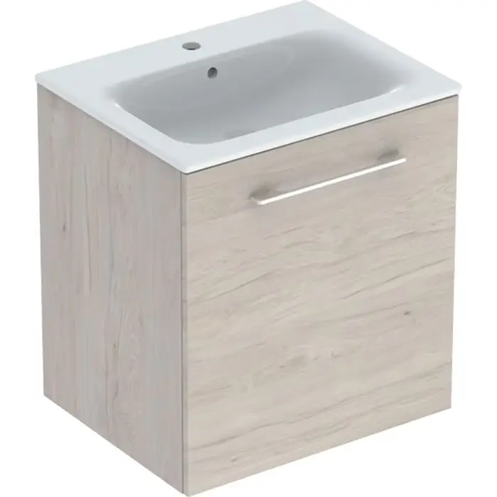 Zestaw umywalki meblowej selnova square, slim, z szafką pod umywalkę, z jednymi drzwiami b1=58.8cm, t=50.2cm, otwór na baterię=na środku, przelew=widoczny, orzech włoski hickory jasny 501.255.00.1 - Ostatnie sztuki