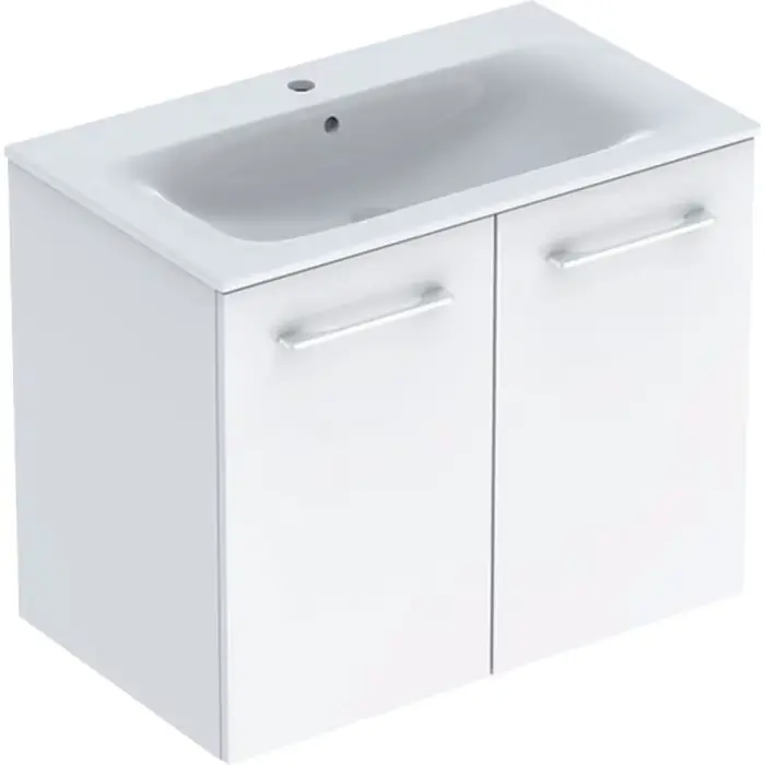 Zestaw umywalki meblowej selnova square, slim rim, z szafką pod umywalkę, z dwoma drzwiami b1=78.8cm, t=50.2cm, otwór na baterię=na środku, przelew=widoczny, biały 501.256.00.1 | Oszczędź