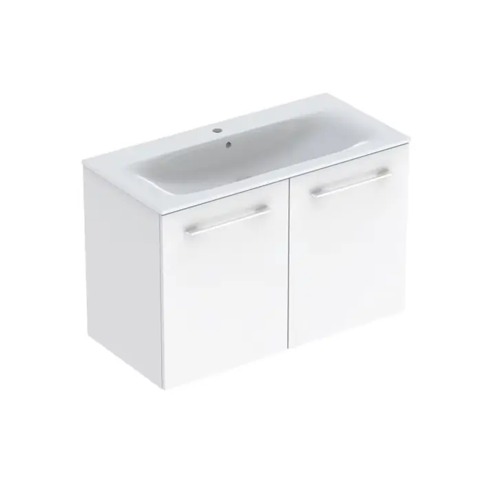 Zestaw umywalki meblowej selnova square, slim rim, z szafką pod umywalkę, z dwoma drzwiami b1=98.8cm, t=50.2cm, otwór na baterię=na środku, przelew=widoczny, biały 501.260.00.1 | Produkt wysokiej jakości
