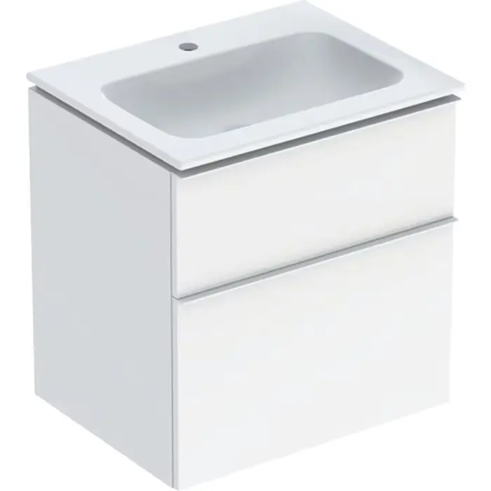 Nowość w asortymencie - Zestaw umywalki meblowej icon slim rim, z szafką pod umywalkę, z dwoma szufladami i zestawem odpływowo-przelewowym do umywalki b=60cm, umywalka biały /keratect, korpus i front biały / lakierowany na wysoki połysk, uchwyt biały / powlekany proszko... 502.331.01.1