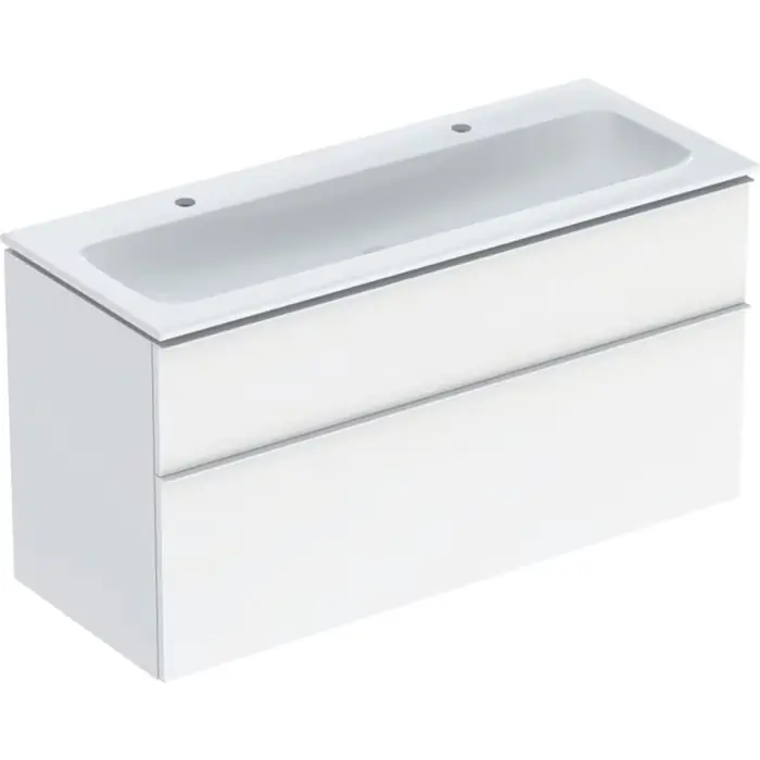 Zestaw umywalki meblowej icon, slim rim, z szafką pod umywalkę, z dwoma szufladami i odpływowo-przelewowym do umywalki b=120cm, umywalka biały /keratect, korpus i front biały / lakierowany na wysoki połysk, uchwyt chromowany z połyskiem 502.334.01.2 | Świetna cena
