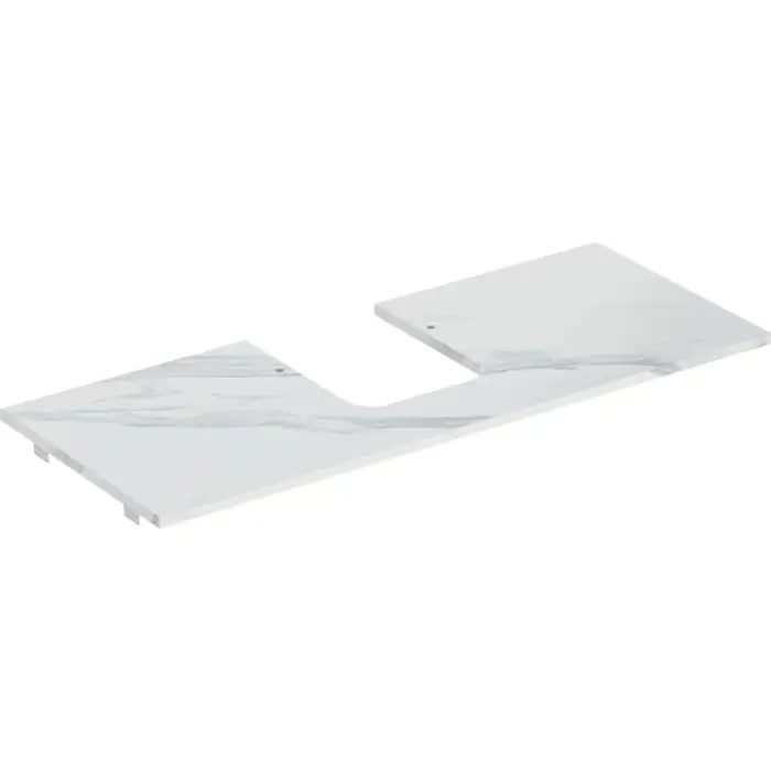 Blat pod umywalkę one z wycięciem, gres szkliwiony, do umywalki nablatowej w kształcie misy b1=46.6cm, przekrój=na środku, biały, imitacja marmuru 505.105.00.1 | Wybór klientów