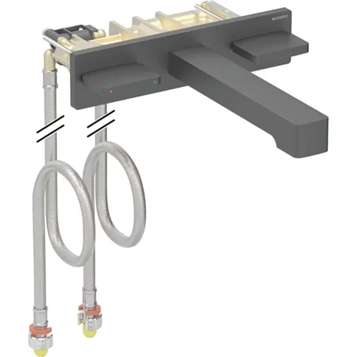 Najlepsza cena - Bateria umywalkowa one, kształt geometryczny, ścienna, z mieszaczem, do podtynkowej skrzynki funkcyjnej, l22 cm, czarny mat 116.465.14.1