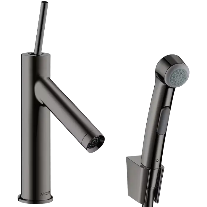 Bestseller - Starck bateria umywalkowa 90 z główką bidette i wężem 160 cm, komplet odpływowy push-open czarny chrom polerowany 10300330