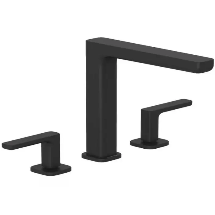 Sprawdzony produkt | Renon bateria umywalkowa, montaż trójotworowy, zestaw odpływowy push-open, czarny mat 423933975