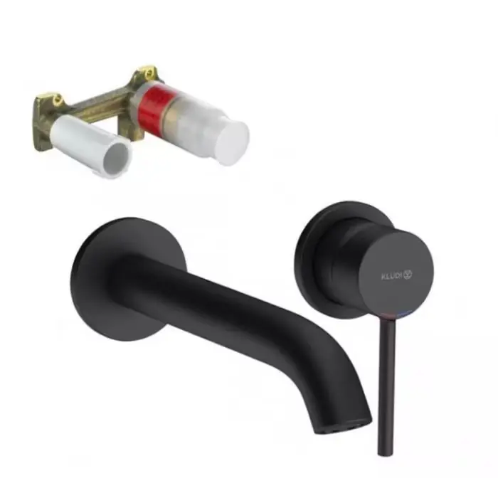 Bozz set ścienna bateria umywalkowa, wylewka 230 mm; czarny mat + element podtynk. 382453976S - Mega okazja